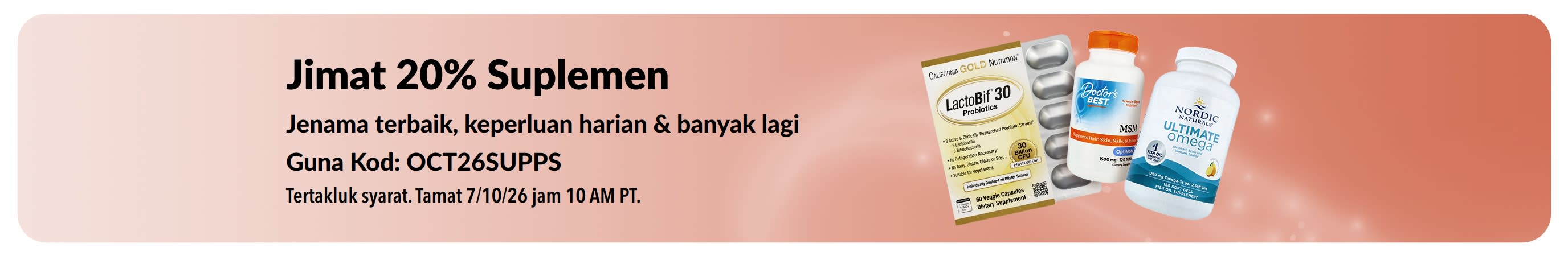 Sepanduk mempromosikan diskaun 20% untuk Suplemen