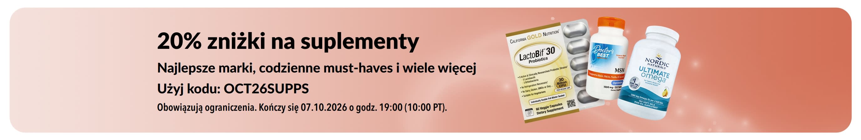 Baner promocyjny: 20% zniżki na suplementy
