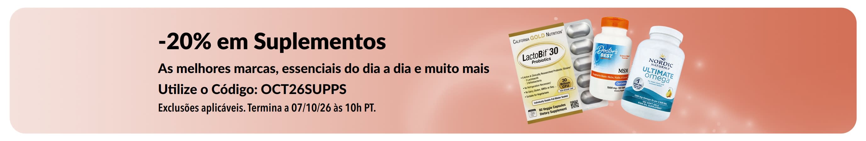 Banner a promover Suplementos com 20% de desconto