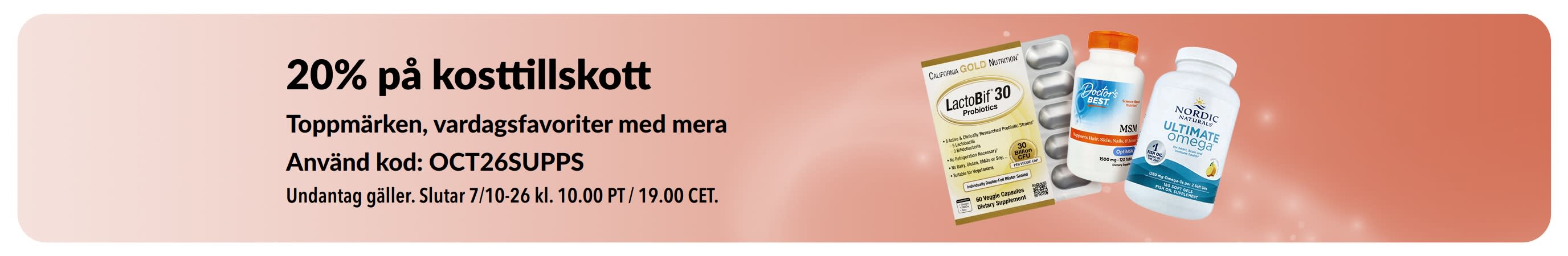 Banner som marknadsför 20% på kosttillskott