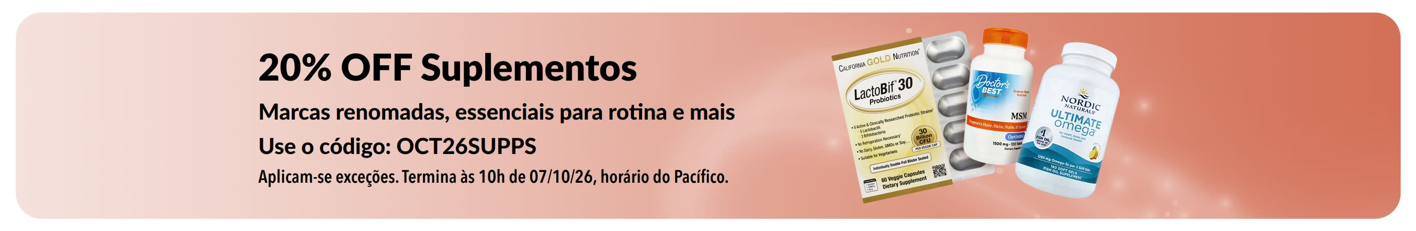 Banner promovendo 20% OFF em suplementos