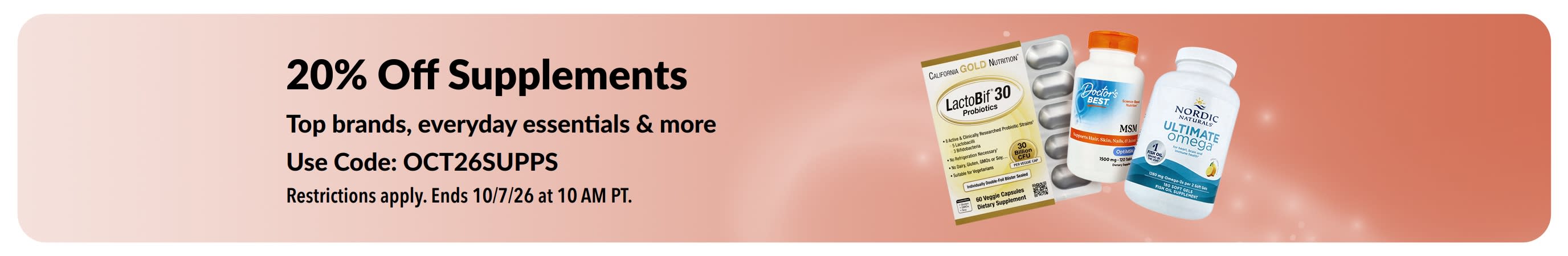 Banner promoting 20% off Supplements