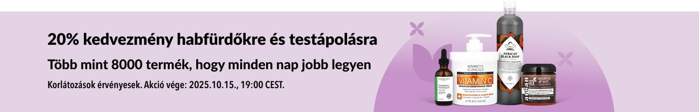 iHerb banner, amely 20% kedvezményt kínál fürdő- és testápolási termékekre.