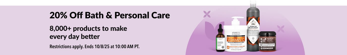 iHerb banner offering 20% off bath and personal care products.