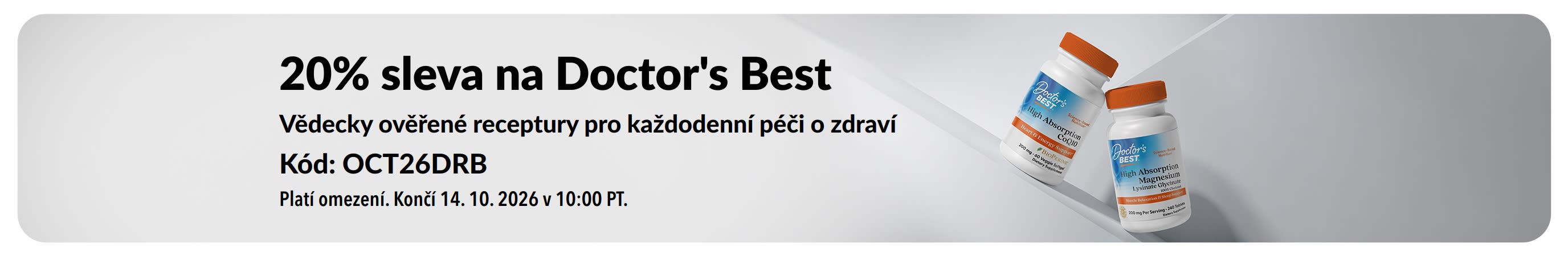 20% sleva na produkty Doctor's Best s kódem OCT26DRB, včetně CoQ10 a hořčíku