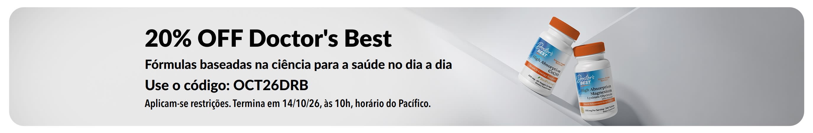 Ganhe 20% OFF em produtos Doctor's Best com o código OCT26DRB, incluindo CoQ10 e magnésio