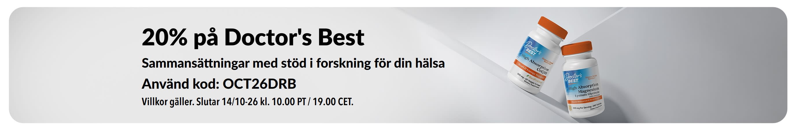 Få 20% på Doctor's Best-produkter med koden OCT26DRB, med Q10 och magnesium