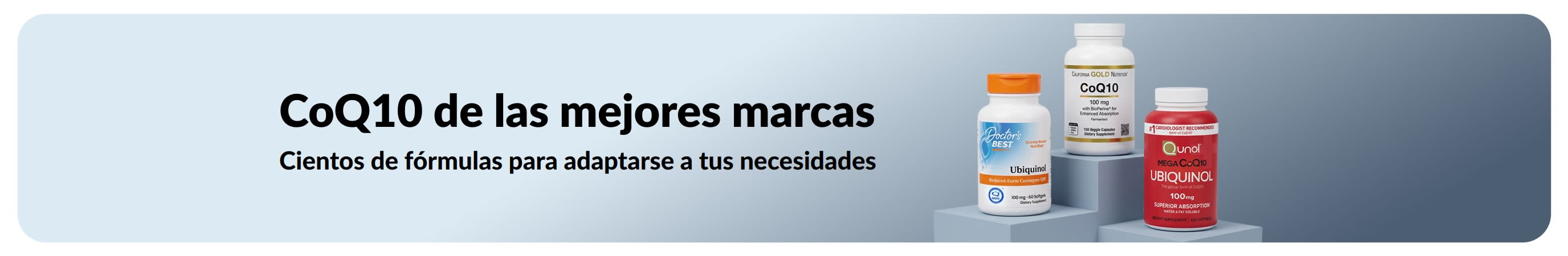 CoQ10 de las mejores marcas. Cientos de fórmulas para adaptarse a tus necesidades: California Gold Nutrition, Qunol, etc.