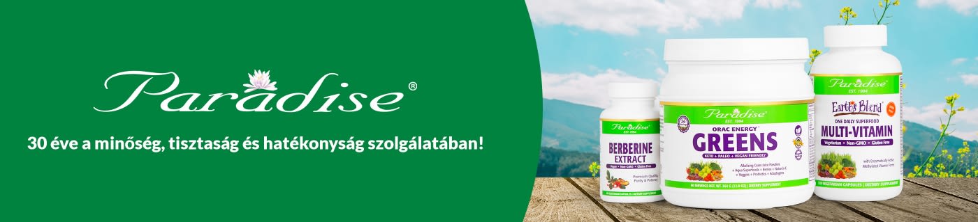 Paradise banner celebrating 30 years of quality supplements, featuring Berberine Extract, Greens, and Multivitamin products.