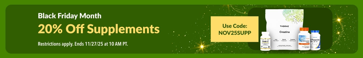 iHerb Black Friday Month banner offering 20% off supplements with code NOV25SUPP.