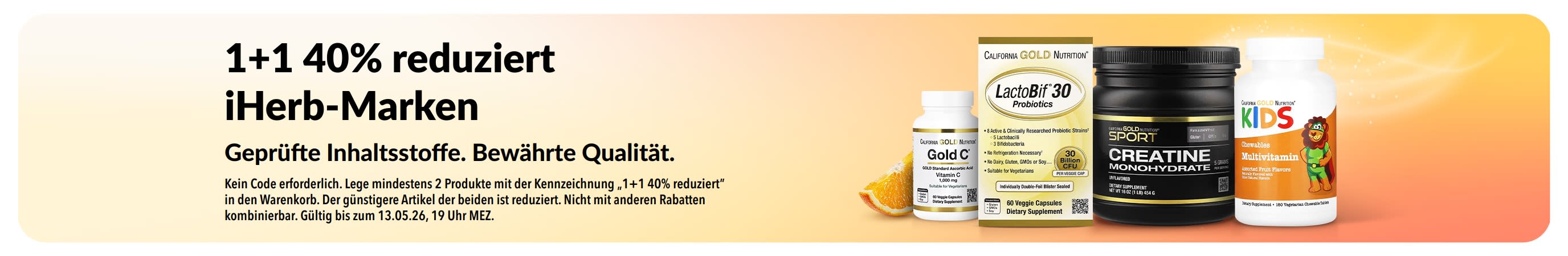 1+1 40% reduziert: iHerb-Marken, die für bewährte Qualität und geprüfte Inhaltsstoffe wirbt.