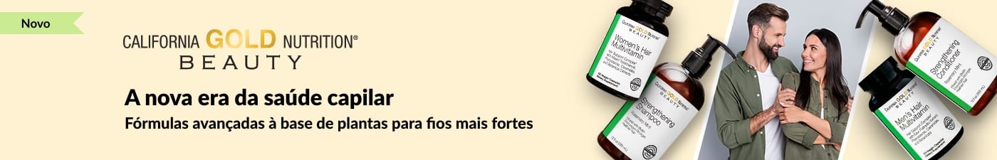 Linha de cuidados com os cabelos da California Gold Nutrition Beauty com vitaminas, shampoo e condicionador que promovem a saúde do couro cabeludo e dos fios.