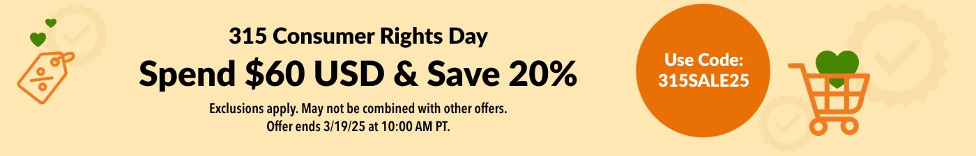 CONSUMER RIGHTS DAY SPEND $60 USD & SAVE 20%