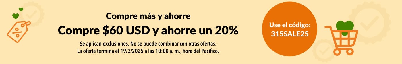 COMPRE MÁS Y AHORRE: COMPRE $60 USD Y AHORRE 20% 