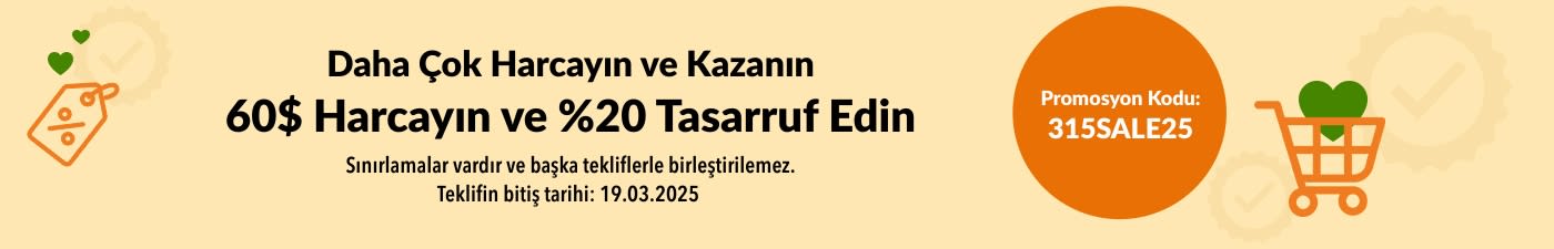 DAHA FAZLA HARCAYIN ve KAZANIN 60$ HARCAYIN ve %20 TASARRUF EDİN 