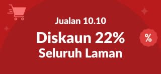 Sepanduk Jualan iHerb 10.10 dengan diskaun 22% di seluruh laman dan kod promosi 1010SALE25 pada latar belakang merah dengan ikon troli beli-belah.