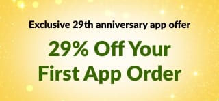 iHerb 29th Anniversary app banner offering 29% off first in-app order with code 29NEWAPP, featuring QR code.