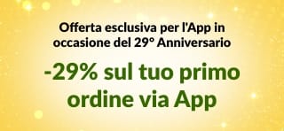 Banner dell'App per il 29° Anniversario di iHerb che offre uno sconto del 29% sul primo ordine effettuato dall'App con il codice 29NEWAPP, con codice QR.