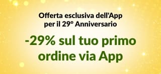 Banner dell'App per il 29° Anniversario di iHerb che offre uno sconto del 29% sul primo ordine effettuato dall'App con il codice 29NEWAPP, con codice QR.