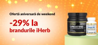 Banner iHerb 29 de ani cu -29% la brandurile iHerb cu codul 29IHERB2, inclusiv probiotice, șampoane și vitamine.