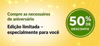 Banner do 29º aniversário da iHerb mostrando necessaires exclusivas com produtos essenciais de bem-estar, beleza e despensa com 50% de desconto.