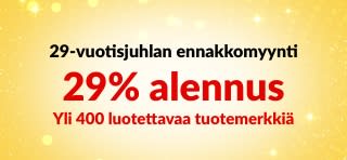 iHerbin 29-vuotisjuhlan ennakkomyyntibanneri, joka tarjoaa 29 % alennusta yli 400 luotettavalta tuotemerkiltä koodilla 29ANNIV ja sisältää tuotemerkkien logoja.