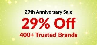 iHerb 29th Anniversary sale banner offering 29% off 400+ trusted brands with code 29ANNIV, featuring brand logos.