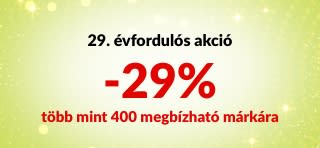 Az iHerb 29. évfordulós akciós bannerje, amely 29% kedvezményt kínál több mint 400 megbízható márka termékeire a 29ANNIV kóddal, márkalogókkal.