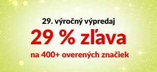 Banner k 29. výročiu iHerb ponúkajúci 29 % zľavu na viac ako 400 overených značiek s kódom 29ANNIV, so zobrazenými logami značiek.
