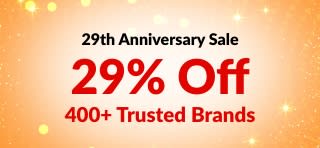 iHerb 29th Anniversary sale banner offering 29% off 400+ trusted brands with code 29ANNIV, featuring brand logos.