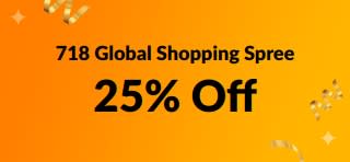 Promotional banner for the 718 Global Shopping Spree offering 25% off. 