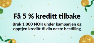 Få 5 % kreditt tilbake på bestillinger over 1 000 NOK. Handle nå.
