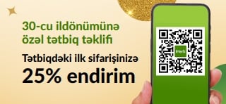 30-cu ildönümünə özəl tətbiq təklifi. MYAPP25 kodu ilə tətbiqdəki ilk sifarişinizə 25% endirim.