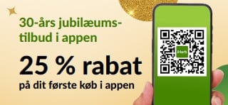 Tilbud i anledning af 30-års jubilæet. 25 % rabat på dit første køb i appen med koden MYAPP25.