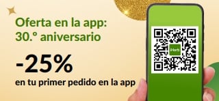 Oferta en la app por el 30.º aniversario. 25% de descuento en tu primer pedido de la app con el código MYAPP25.