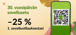 30. vuosipäivän sovellusetu. Säästä 25 % ensimmäisestä sovellustilauksestasi koodilla MYAPP25.