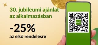 30. jubileumi ajánlat az alkalmazásban, amely 25% kedvezményt kínál az alkalmazásban leadott első rendelésre a MYAPP25 kóddal.