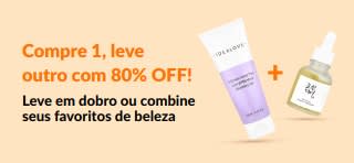 Oferta de beleza compre 1, leve outro com 80% OFF, com produtos de skincare e oferta para combinar seus favoritos de beleza.
