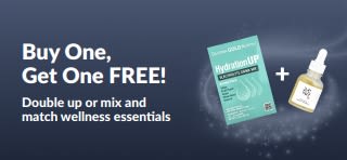 iHerb promo banner offering buy one get one free on wellness essentials.