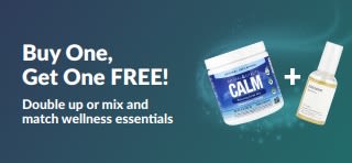 iHerb promo banner offering buy one get one free on wellness essentials.