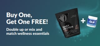 iHerb promo banner offering buy one get one free on wellness essentials.