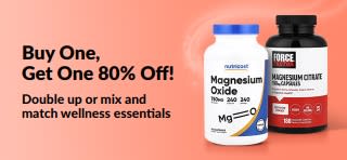 iHerb promo banner offering buy one get one 80% Off on wellness essentials. 
