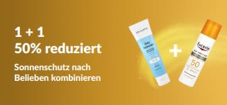iHerb Sonnencreme-Werbebanner mit 2 Sonnencremes mit 50% Rabatt auf ein Sonnenschutzprodukt beim Kauf eines anderen.