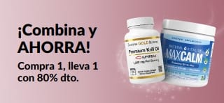 Banner de iHerb con la oferta de “Compra uno, lleva otro con 80% de dto.” en esenciales para el bienestar.