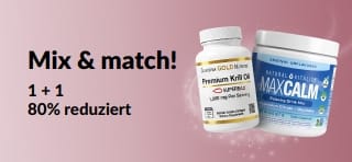 iHerb-Werbe-Banner mit dem Angebot „Kauf eins, bekomm das zweite mit 80 % Rabatt“.