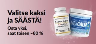 iHerbin kampanjabanneri, jonka mukaan ostamalla yhden saat toisen –80 % hyvinvointituotteista. 