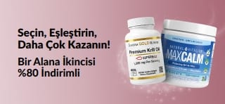 Zindelik ürünlerinde bir ürün alana ikinci üründe %80 indirim sunan iHerb kampanya bannerı.