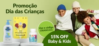 Promoção de Dia das Crianças. 15% OFF em bebês e crianças. Use o código: CRIANCA15