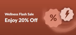 iHerb wellness flash sale banner offering 20% off with code SWAPR26, featuring discount and limited-time offer icons.