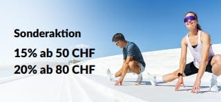 Sale-Banner: 15 % Rabatt ab CHF 50 und 20 % Rabatt ab CHF 80.